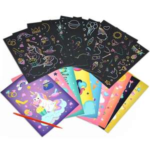 9Pcs Magic Rainbow Color Scratch Art Painting Paper Card Kit